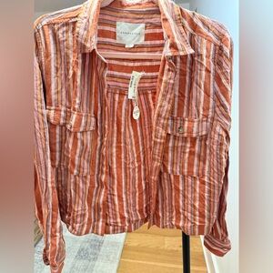Aeropostale Orange and White Striped Button Down Shirt